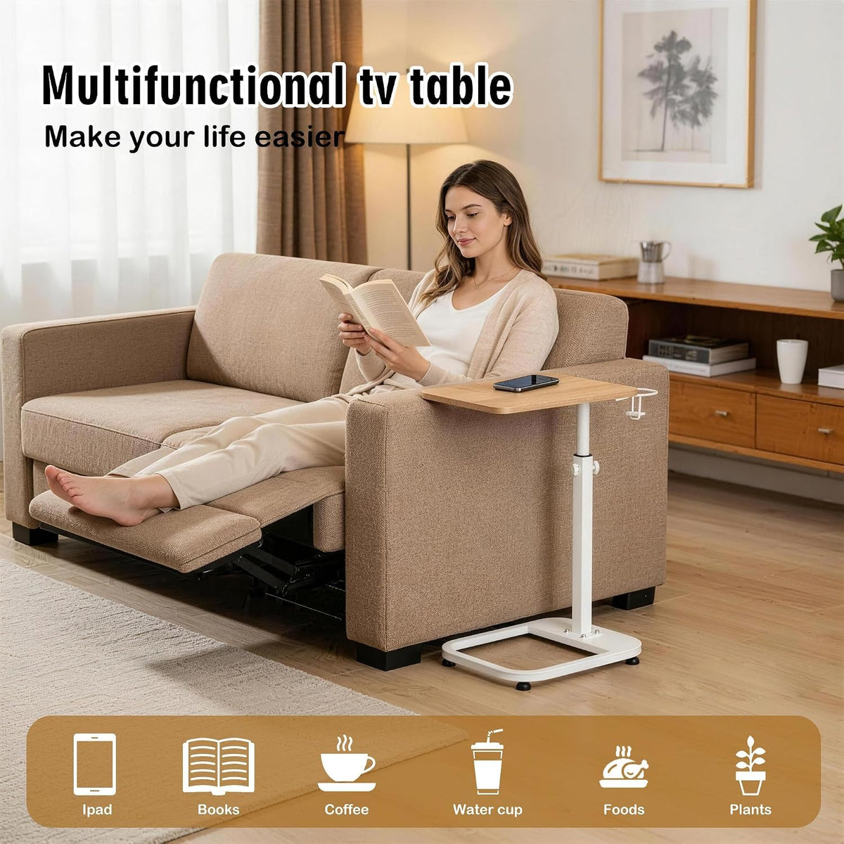 facka Adjustable C-Shaped TV Tray Table 18-32 Inch Height Couch Table - Image 5