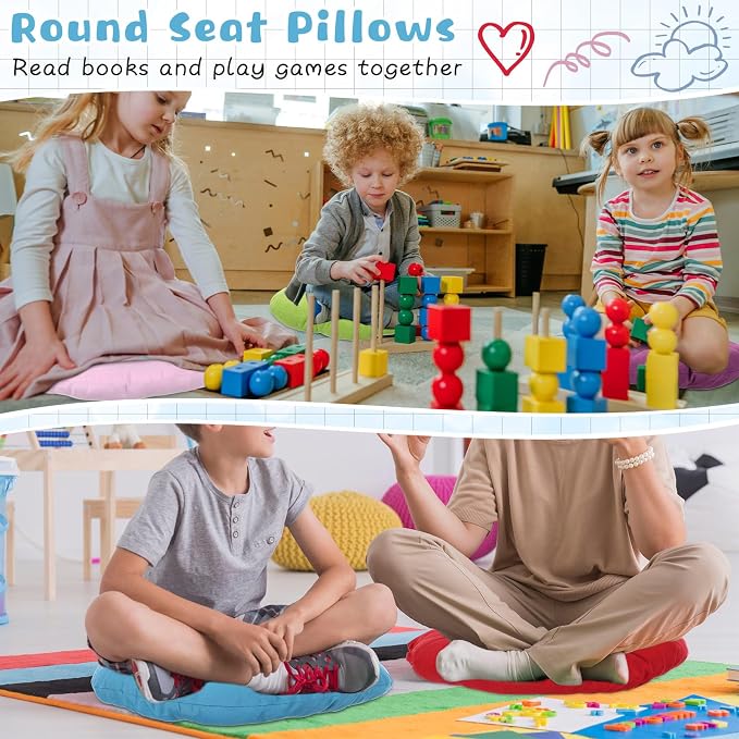 Tinideya 24 Pcs Floor Cushions Classroom,Small 11.8 Inch,Multi Color | Round Meditation Pillows for Adults Kids, Flexible Seating Nursery Living Room Yoga, Soft Padded Chair Cushion - Image 6