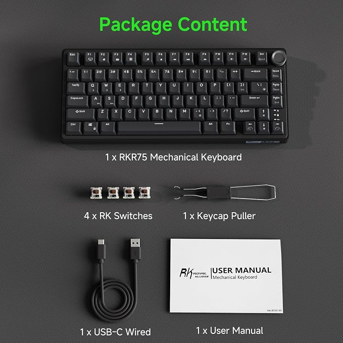 RK ROYAL KLUDGE R75 Wired Mechanical Gaming Keyboard, 75% Hot-Swap Mechanical Keyboard Volume Knob, Soft Pre-lubed Tactile Brown Switch - Image 8