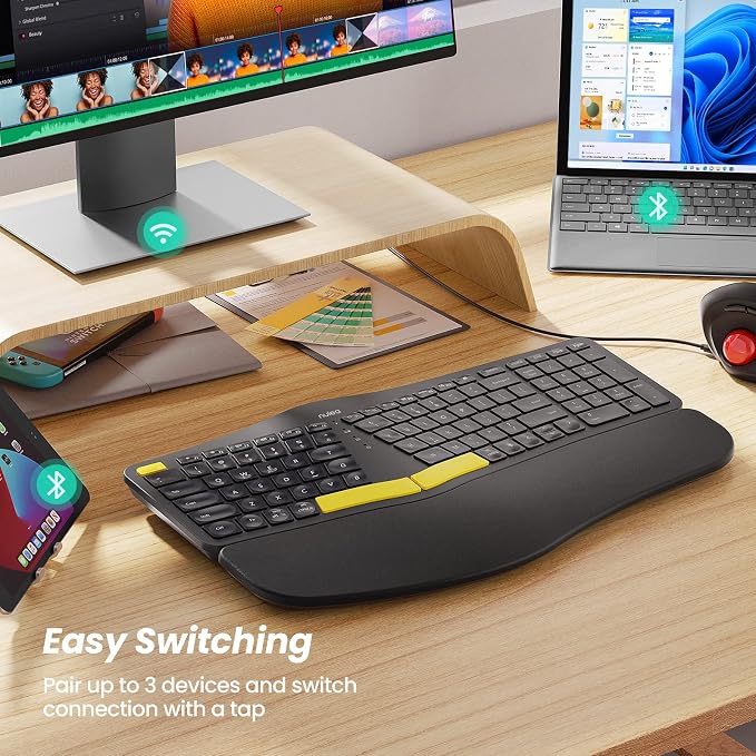 Nulea Wireless Ergonomic Keyboard, Split Keyboard with Wrist Rest, USB-C Charging, 7-Color Backlight, Natural Typing, Bluetooth and USB Connectivity, Compatible with Windows/Mac | Bluetooth 2.4G Keyboard with USB-C Charging, 3 Device Switching, Adjusta... - Image 7