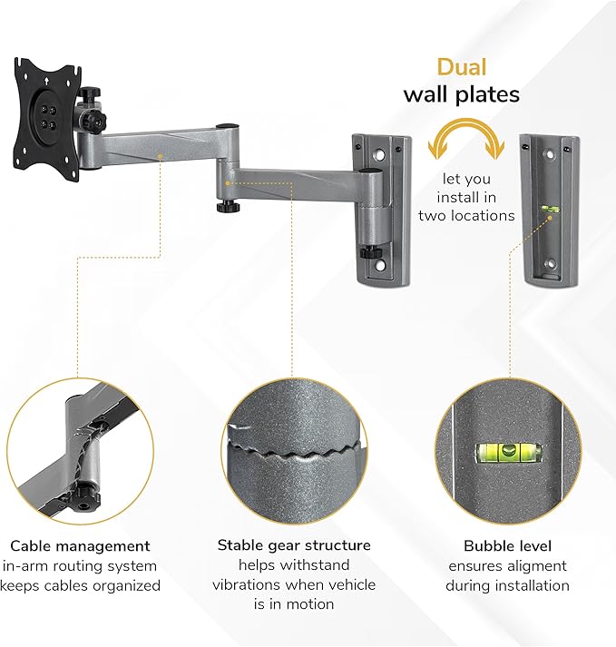 Mount-It! Lockable RV TV Mount for Camper, Trailer, Motorhome, Truck & Boat, Full Motion, Quick Release, Rust-Resistant Aluminum, Dual Wall Plates for Indoor & Outdoor, 19-43 TVs, 33 lbs, VESA 200x200 - Image 6