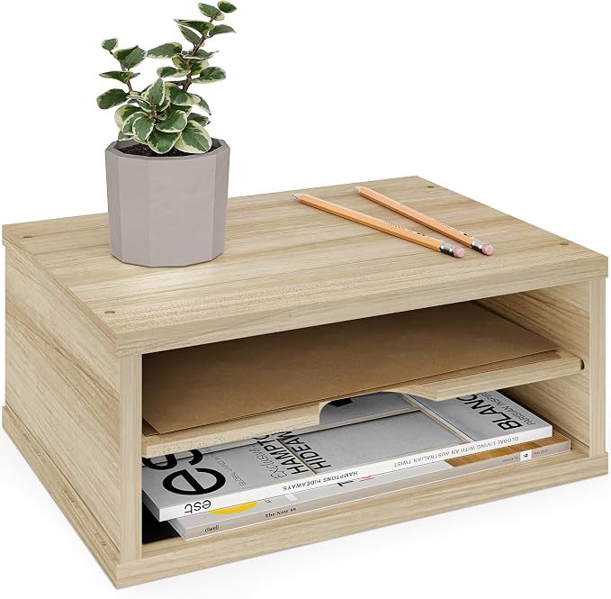 Ballucci 2-Tier Wooden Desk Organizer, Office Desk Organization, Mail Sorter, Paper Tray, File Folder Holder, Desktop Paper Organizer, Desk Organizers and Accessories, Natural Wood by Ballucci