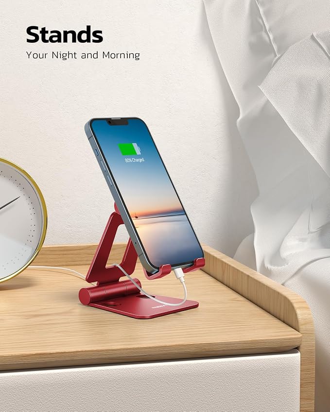 Nulaxy Full Aluminum Dual Folding Cell Phone Stand for Desk, Red | Height Angle Adjustable, Portable, Anti-Slip Base, Fits 18mm Thick Case Smartphone, Nintendo Switch Desk Essential Accessory - Image 3
