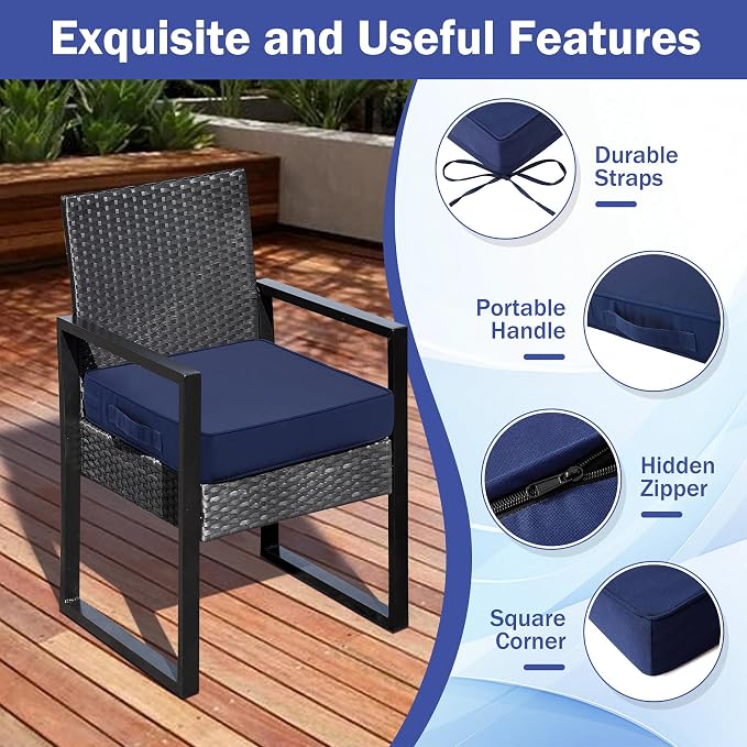 IASEAHK Patio Chair Cushions, 19" x 19" x 3" Outdoor Chair Cushions Set of 4, Waterproof Outdoor Cushions for Patio Furniture, Outdoors Seat Cushions with Handle and Ties, Navy Blue - Image 5
