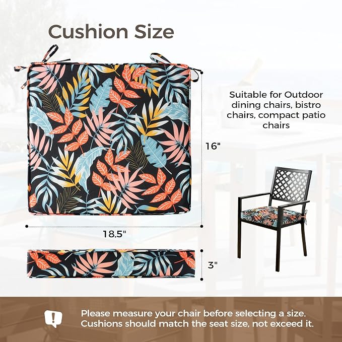 UNIKOME Outdoor Chair Cushions Set of 4, Water Resistant Patio Seat Cushions with Ties for Outdoor Furniture, High-Density Foam, UV & Fade Resistant, Piped Edge – 18.5" x 16" x 3", Colorful Leaves - Image 2