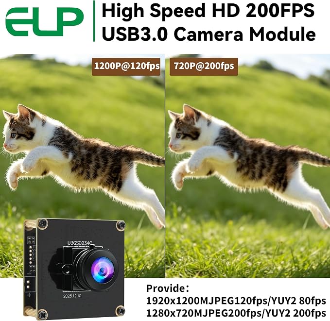 ELP High Speed 200FPS Global Shutter USB3.0 Fisheye Camera Module Wide Angle 180degree Webcam Board for Computer Mini UVC USB3.0/2.0 PC Camera Fast Frame Lightburn Cameras 1200P 120fps 200° Webcamera - Image 4