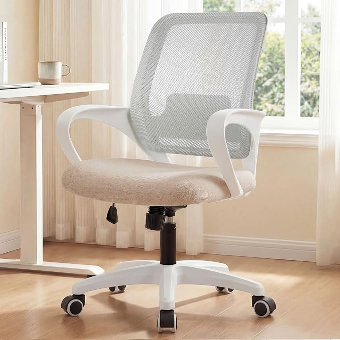 NEO CHAIR Home Office Desk Chair Ergonomic Mesh with Lumbar Support, Beige | Comfortable Mesh Support, Adjustable Height, 360° Swivel and Smooth Casters Designed for Long Hours of Work or Study by NEOCHAIR