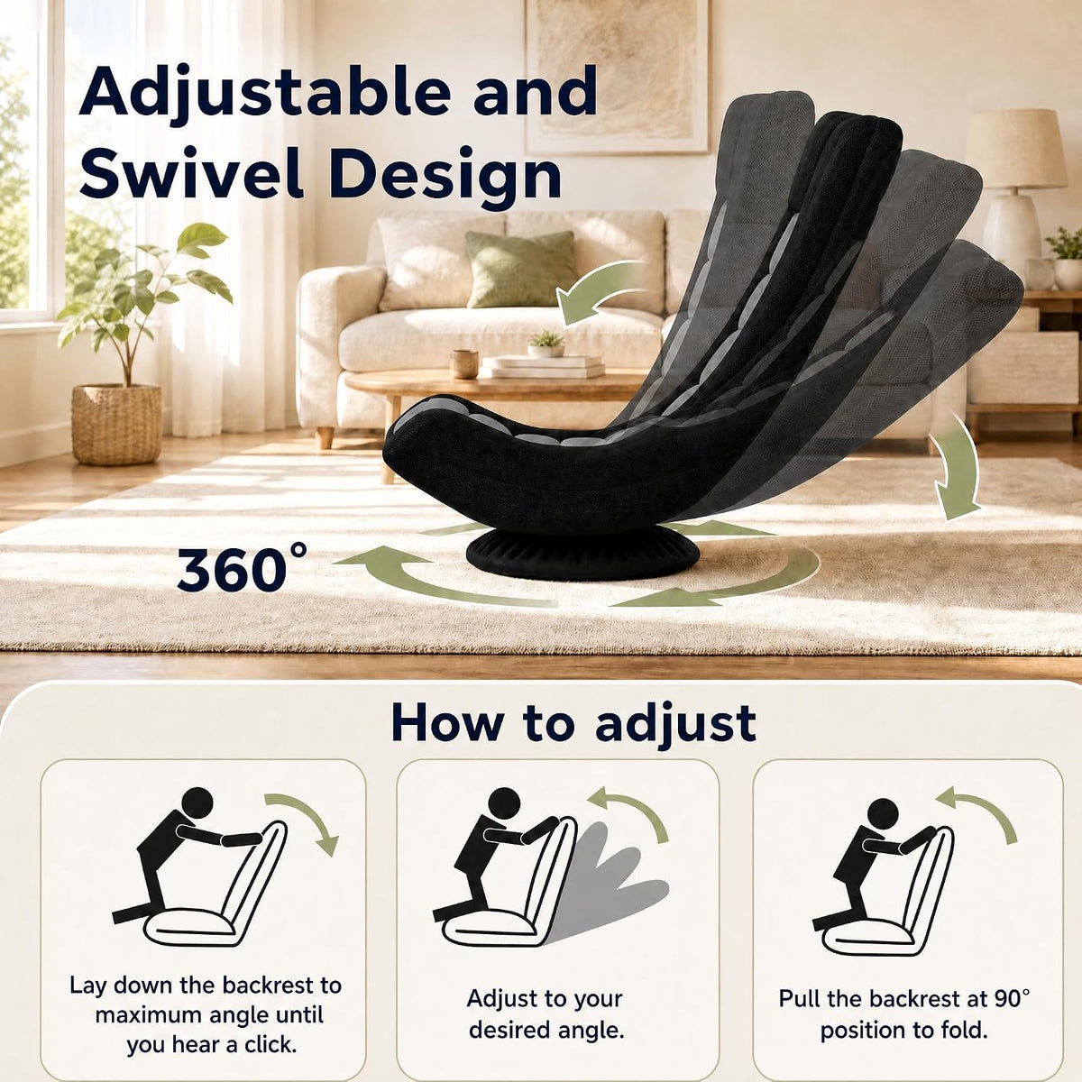 KOMFOTT 360° Swivel Floor Gaming Chair w/ 4-Position Backrest & Neck Pillow - Image 4