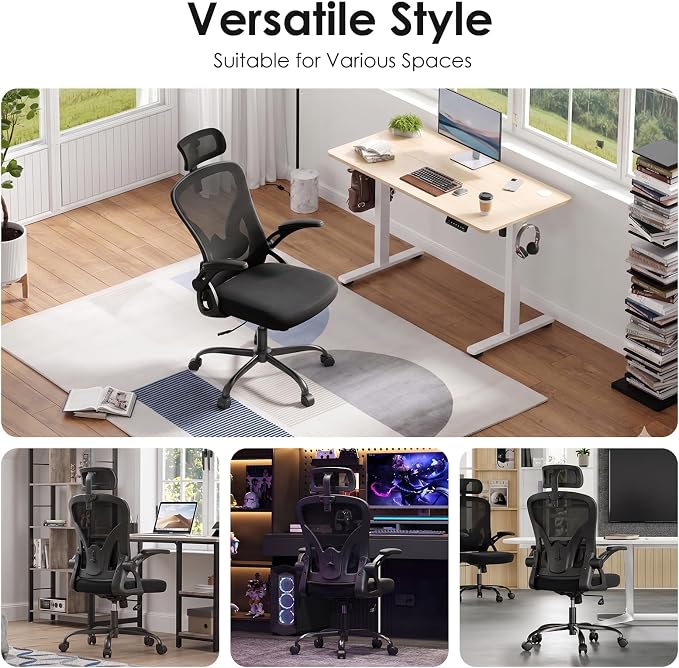 Farini Ergonomic Office Chairs with Headrest, Set of 4, Black & Black | High Back Swivel Computer Chair, Adjustable Armrests and Lumbar Support,Desk Chair for Home Office Bedroom - Image 8