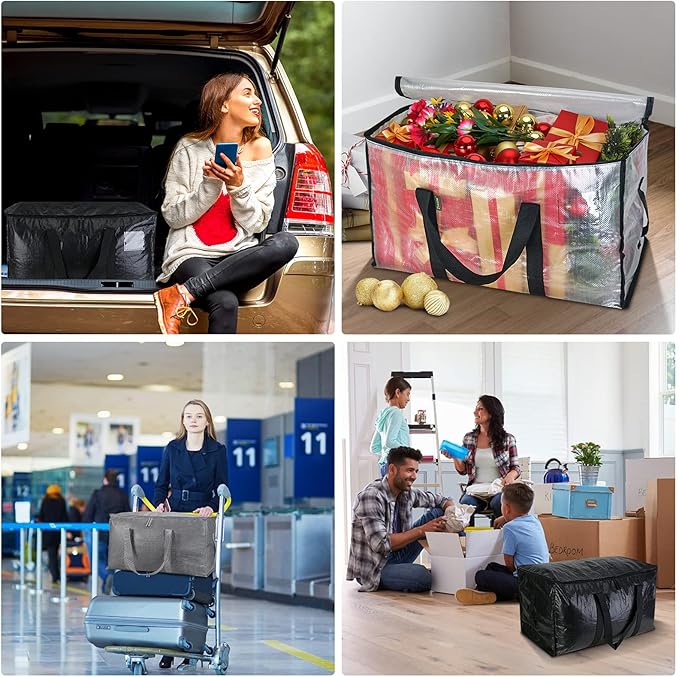 BALEINE 8-Pack Oversized Moving Bags with Reinforced Handles, Heavy-Duty Storage Tote for Clothes, Moving Supplies (Black, 8-Pack) - Image 3