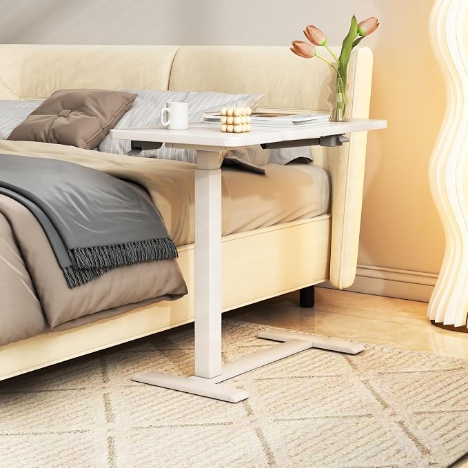 KEIKI Height Adjustable Rolling Laptop Desk, Portable Mobile Standing Workstation with Tiltable Top for Home Office Classroom, Beige - Image 6