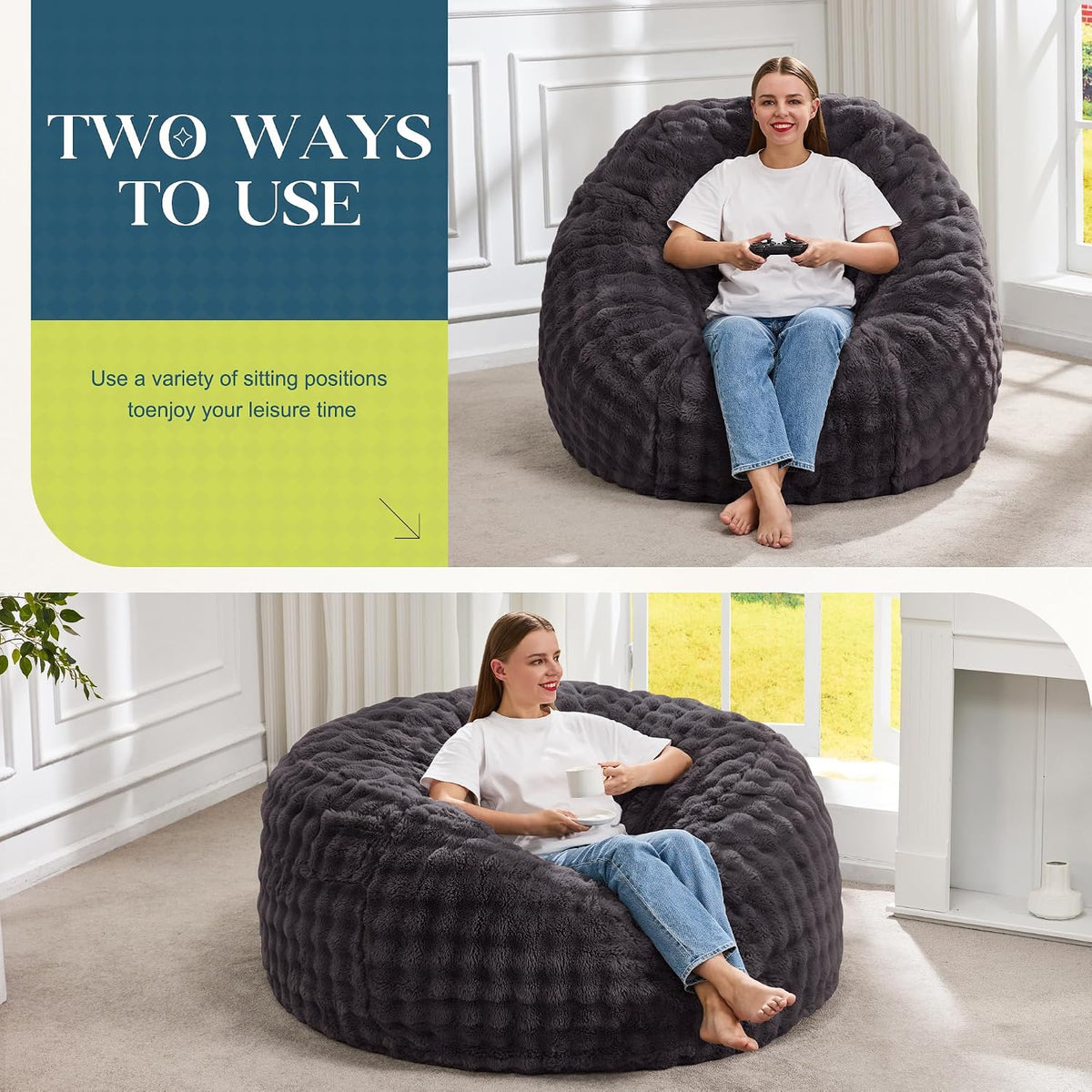 Hobestluk Adults Bean Bag Chair 4FT Big BeanBag Chair Extra Large Oversized - Image 3