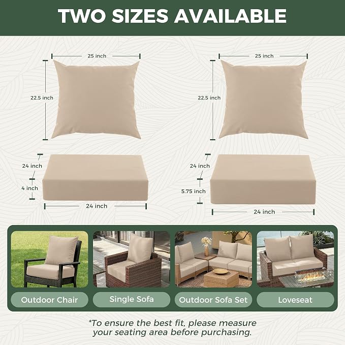 Outdoor Cushions for Patio Furniture, Outdoor Seat Cushion Set 24 x 24 x 5.75 in, Waterproof & Fade Resistant Outdoor Chair Cushions, Patio Chair Cushion with Removable Cover, Set of 4, Beige - Image 3
