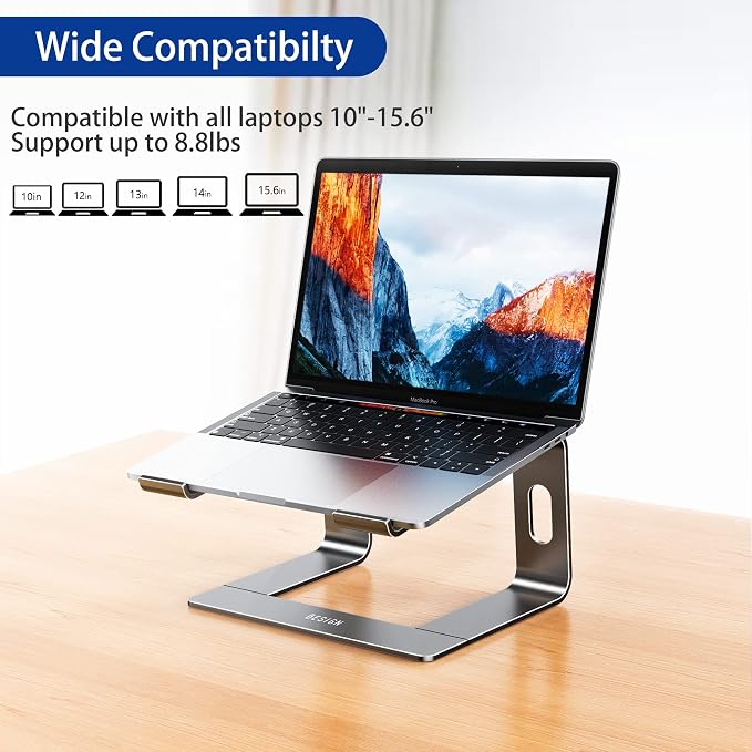 BESIGN LS03 Aluminum Laptop Stand, Ergonomic Detachable Computer Stand, Notebook Holder, Laptop Mount Compatible with Air, Pro, Dell, HP, Lenovo More 10-15.6" Laptops, Gray - Image 3