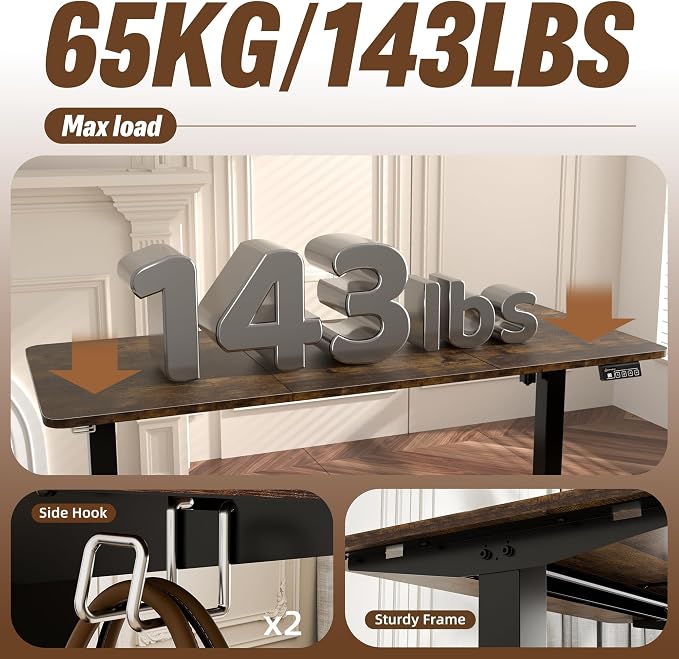 55"x24" Standing Desk, Height Adjustable Sit-Stand Home Office, Brown | Electric Adjustable Standing Desk, Sit to Stand Computer Office Desk with Splice Board, Memory Preset, Lifts 28.7''-46.5" - Image 7