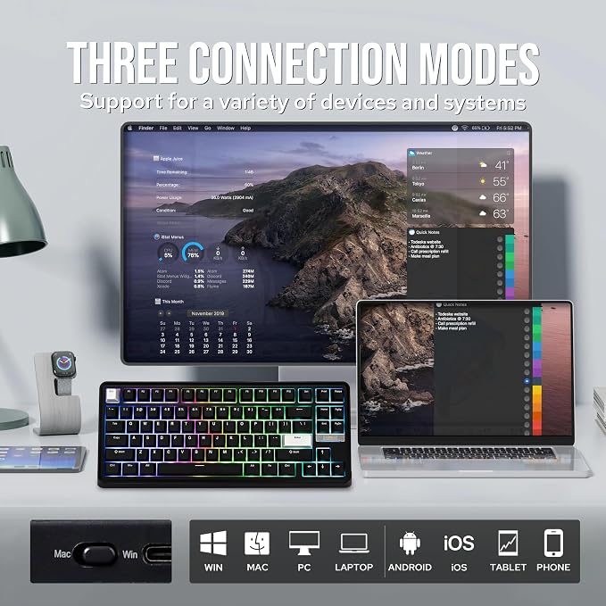 EPOMAKER TH85 QMK/VIA Wireless Gaming Keyboard, BT5.0/2.4GHz/USB-C | Hot-Swap Pre-lubed Custom Creamy Jade Linear Switches, Gasket Creamy Keyboard for PC/Mac/Office/Gaming (Black) - Image 3