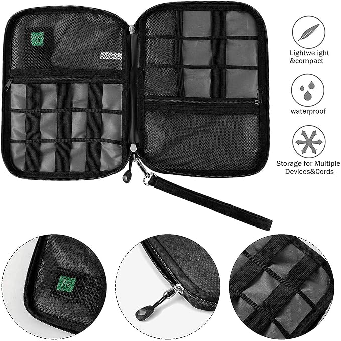 Travel Cable Organizer Bag Waterproof Portable Electronic Accessories Organizer for USB Cable Cord Phone Charger Headset Wire SD Card with 5pcs Cable Ties(Blue) - Image 3
