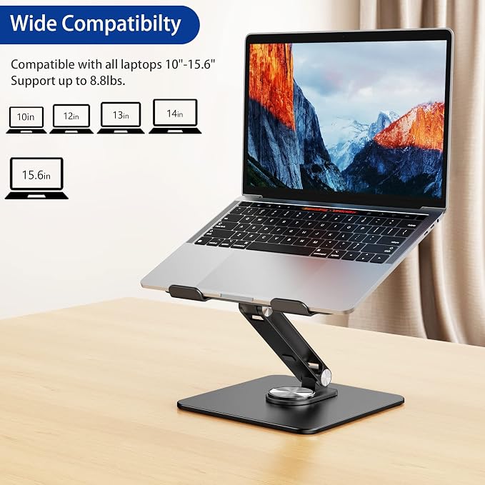 BESIGN LSX7 Laptop Stand with 360 Rotating Base, Ergonomic Adjustable Notebook Riser, Foldable Computer Holder Compatible with 10-15.6" Laptops (Black) - Image 3