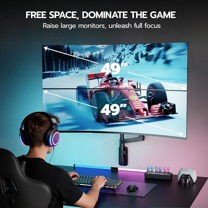 ARES WING Dual Monitor Wall Mount for 17-49 Inch Ultrawide Screens, Black | Heavy Duty Wall Mount Monitor Arm Holds 44 lbs Each, Fully Adjustable Gas Spring Monitor Arm, 75x75/100x100 VESA Mount - Image 7