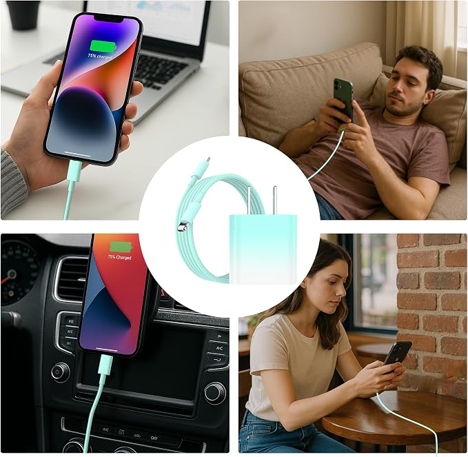 iPhone Charger Fast Charging,20W PD USB C Wall Charger 4 Pack with 6FT Fast Charging Cable,for iPhone 14/14 Pro Max/13/13 Pro/12/12 Pro/11/11 Pro/XS(Blue) - Image 6