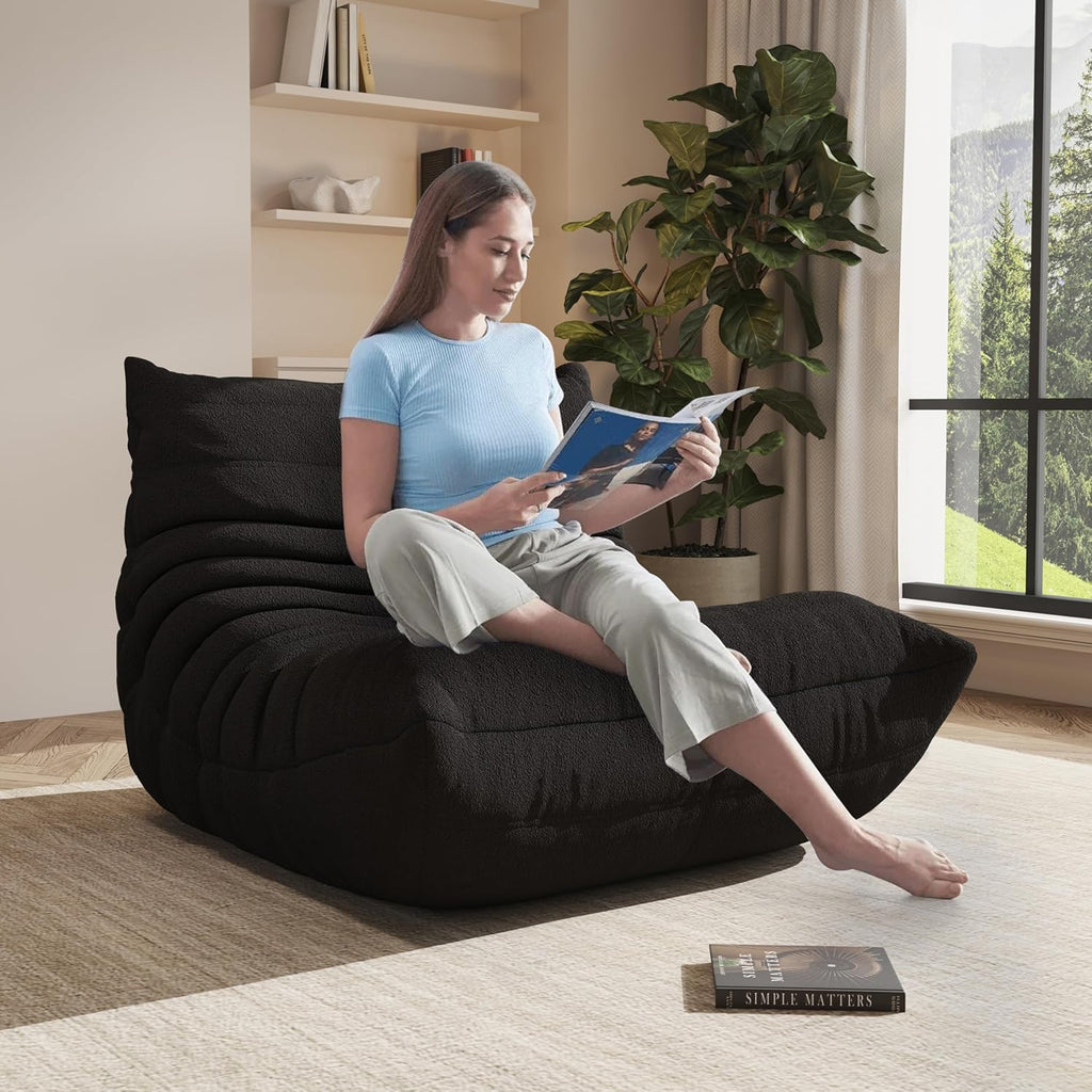 Giant Bean Bag Chair for Adults,Comfy Lazy Fireside Accent Chair with Memory Foam,Cozy Single Floor Sofa Couch Boneless Chaise Lounge for Living Room Bedroom Gaming Room(Black,1Seater) - Image 6