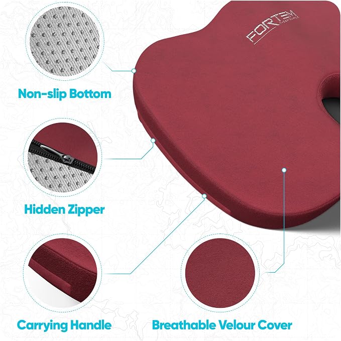 FORTEM Seat Cushion & Lumbar Support for Office Chair, Wheelchair, Car | Memory Foam | Ergonomic Design | Washable Cover | Non Slip | Red - Image 4