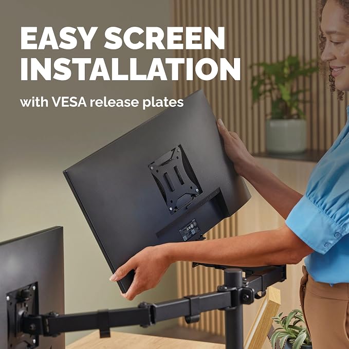 Fellowes Everyday Adjustable Dual Monitor Arm – Holds Two Screens up to 32" (inch) Weighing 19.84 lbs Each, Tilt, Swivel, Rotate, VESA 75/100, Clamp or Grommet Mount, Cable Management - Image 6