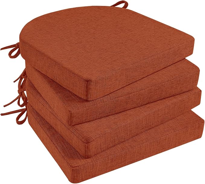 Basic Beyond Chair Cushions for Dining Chairs 4 Pack, Kitchen Chair Cushions with Ties and Non Slip Backing, 16 x 16 inches Chair Pads for Dining Chairs (Orange) by BasicBeyond