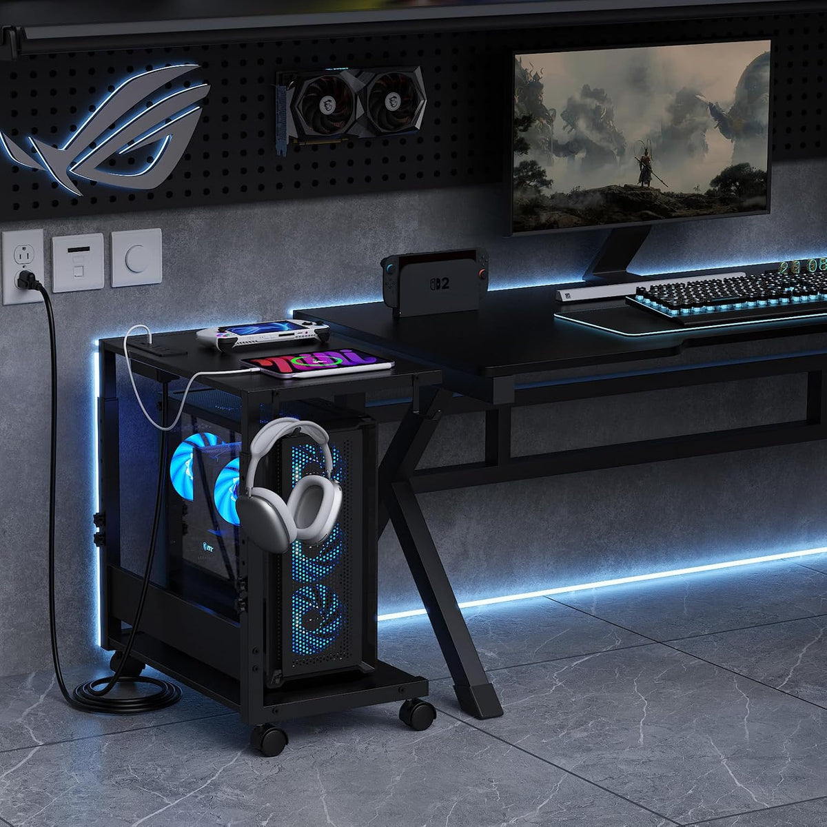 Computer Tower Stand Height-Adjustable PC Stand with Charging Station - Image 7