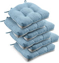downluxe Indoor Chair Cushions for Dining Chairs, Tufted Overstuffed Textured Kitchen Chair Pads with Ties and Non-Slip Backing, 15.5" x 15.5" x 4", Light Blue, 6 Pack by Downluxe