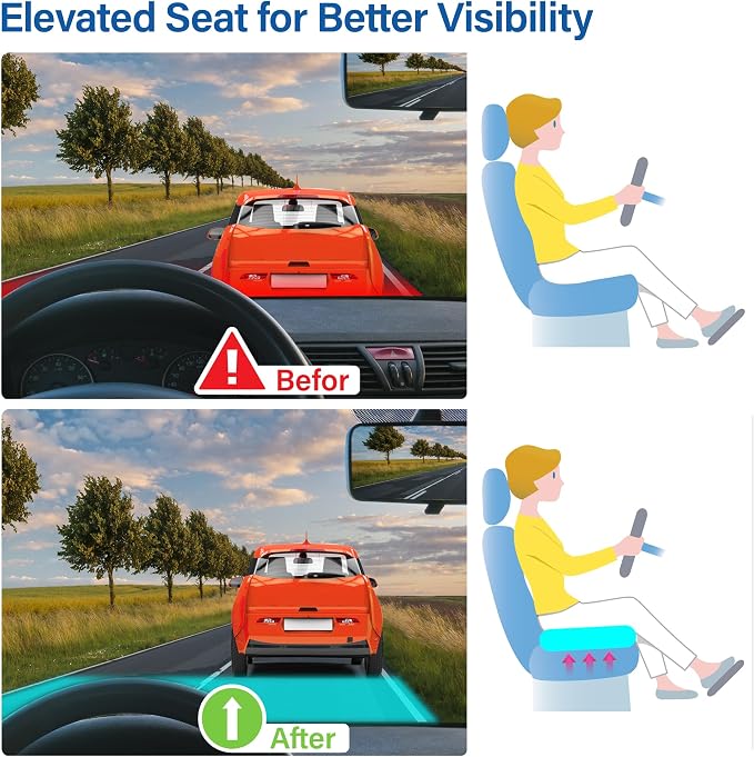 Allaboutsla Car Seat Cushion for Driving, Car Seat Pillow for Short Drivers | Ergonomic Memory Foam Seat Cushion for Pain Relief, Adult Booster Seat for Car, Butt Cushion for Car, Truck, Office, Blue - Image 6