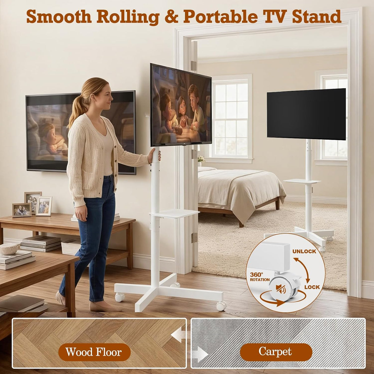Mobile TV Stand with Wheels for 23-60 Inch Flat Curved TVs - Image 3