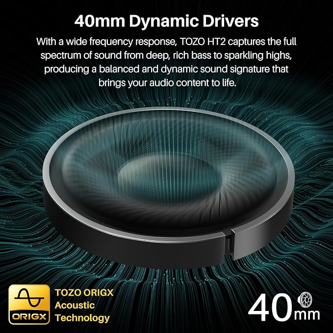 TOZO Hybrid Active Noise Cancelling Headphones, Hi Res Audio | Wireless Over Ear Bluetooth Headset, 60H Playtime, Custom EQ via App Deep Bass Comfort Fit Ear Cups, for Home Office Travel - Image 4