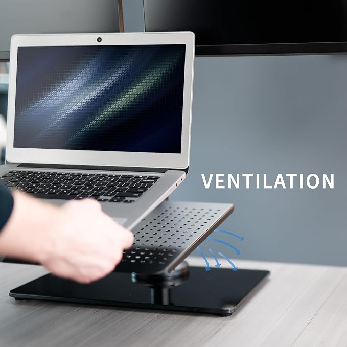 VIVO Freestanding Dual Computer Monitor and Laptop Combo Desk Stand with Glass Base, Fits up to 32 inch Monitors and 17 inch Laptops, Black, STAND-V003FGL - Image 6