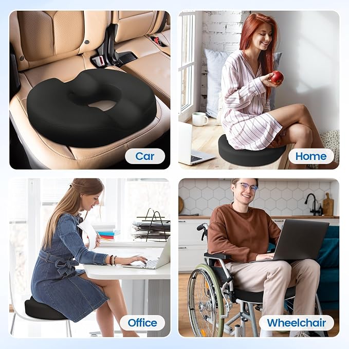 Donut Pillow Seat Cushion, Cooling Gel Memory Foam Chair Cushion, Black | Office, Home & Car Seat Cushion, Butt Pillow for Tailbone Pain Relief, Hemorrhoids and Everyday Sitting Comfort - Image 7