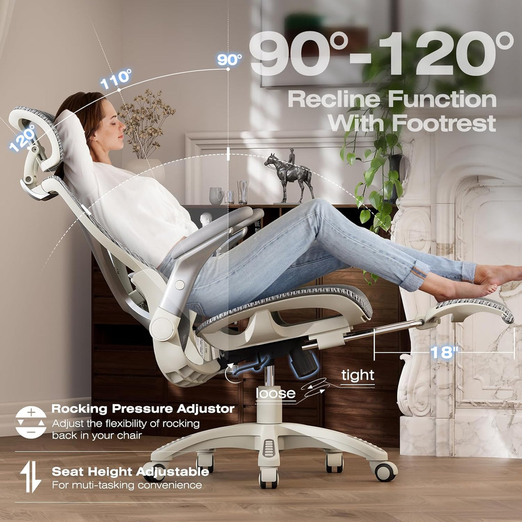 ELABEST X100 Ergonomic Mesh Office Chair with Footrest, Big and Tall Home Desk Chair with 5D Flip-Up Arms, Adjustable 3D Lumbar Support, Gaming & Executive Computer Chair - Image 7