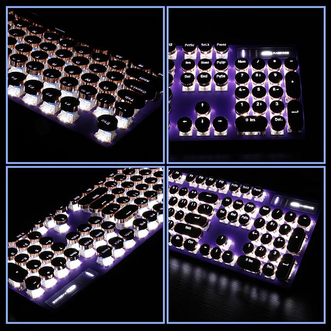 Camiysn Typewriter Style Mechanical Gaming Keyboard, Purple Retro Punk Gaming Keyboard with White Backlit, 104 Keys Blue Switch Wired Cute Keyboards, Round Keycaps for Windows/Mac/PC - Image 4