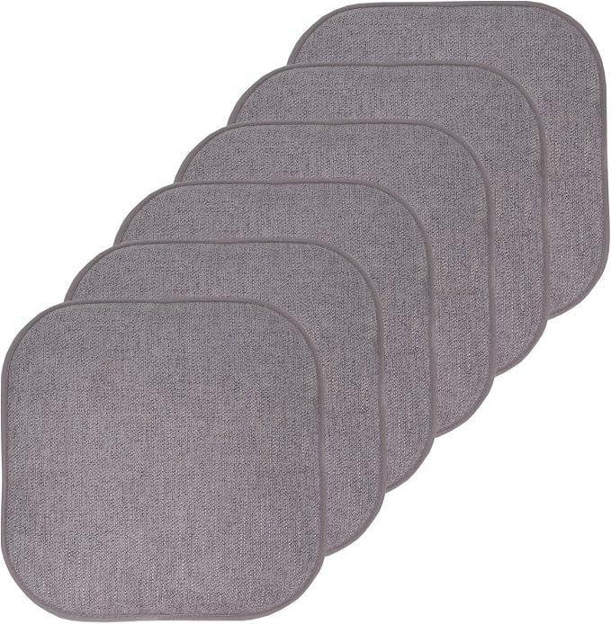 Sweet Home Collection Chair Cushion Memory Foam Pads Honeycomb Pattern Slip Non Skid Rubber Back Rounded Square 16" x 16" Seat Cover, 6 Pack, Alexis Gray/Silver by SweetHomeCollection
