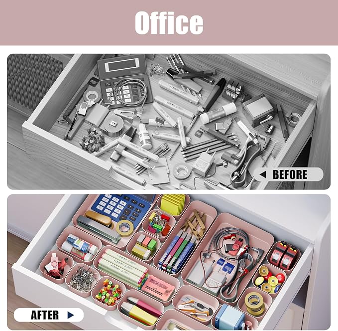 Drawer Organizers Bins 10 PCS for Bathroom Makeup Desk Office | with Non-slip Pads, 3 Sizes, Plastic Tray, Vanity Organizer, Kitchen Utensils Organizer - Image 6