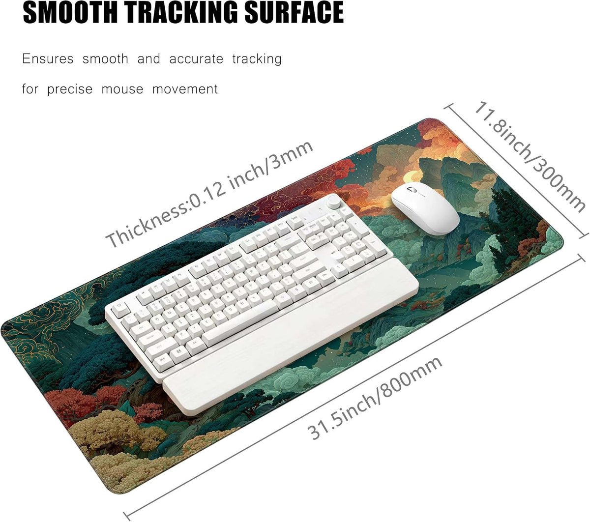 Brecoy Large Mouse Pad, Anime Black Gaming, Extended Kanagawa Mat Desk Pad, 3mm Thick Long Non-Slip Rubber Base Mice Pad, 31.5 X 11.8 Inch (Pattern 2) - Image 3