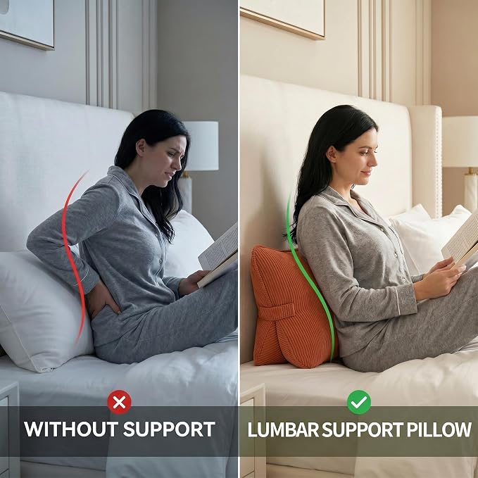 Pat. Pend. Corduroy Back Support Pillow for Bed Sitting and Headboard Support, Lumbar Cushion for Relaxing and Watching TV, Triangle Backrest Pillow, Brick Red - Image 3