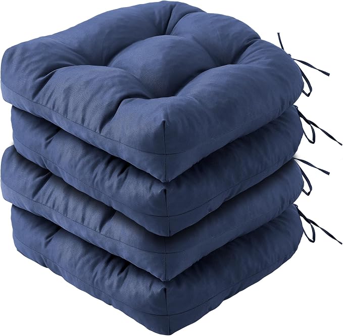 IPYNBAP Outdoor Chair Cushions Set of 4, Patio Chair Cushions with Ties, 19x19+5” Tufted Outdoor Seat Cushions, Waterproof Patio Furniture Cushions, Outdoor Dining Chair Pads, Navy by IPYNBAP