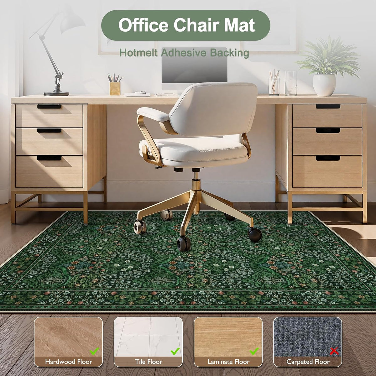 Home Office Chair Mat for Hardwood Floor, 48"x60" Desk Floor Mat for Hard Floors, Under Desk Rug for Rolling Chair, Antil-Sip Large Protector Mat for Office Chair, Easy to Roll - Image 2