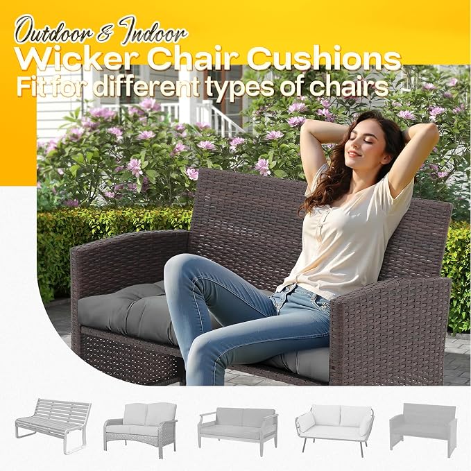 MAGIC ELEPHANT Outdoor Bench Cushion, Memory Foam Loveseat Cushion for Patio Furniture Wicker Chair, Settee Porch Swing Seat Cushion, 44 x 19 Inches (Grey) - Image 5