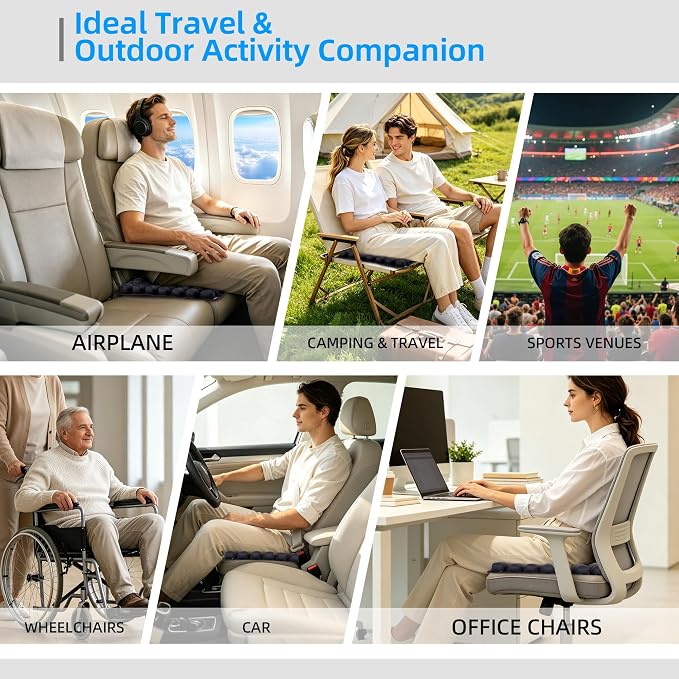 Sodurue Travel Cushion, Airplane Seat Cushion for Long Flights | Built in Inflatable Air Pump, Tailbone Pain Relief Cushion, Suitable for Air Travel,Office,Car,etc, 49 Inflatable Airbags - Image 6