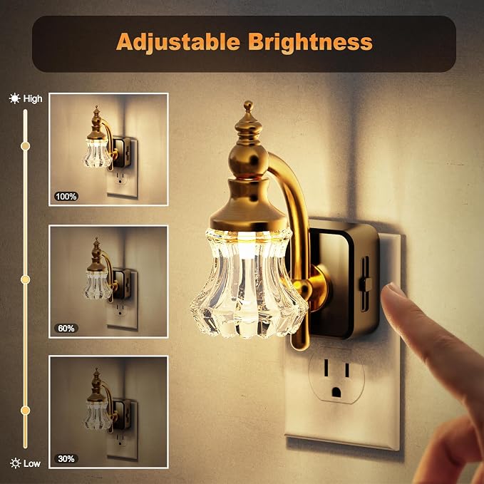 JandCase Night Light, Night Lights Plug into Wall, Glass Flower Nightlight | LED 0-100LM Dimmable Nightlights, Dusk to Dawn Sensor, 1W Vintage Nite Light for Bathroom Hallway Gift Decor, 1 Pack - Image 3
