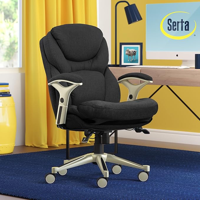 Serta Claremont Executive Office Chair with Back-In-Motion Technology, Ergonomic Mid-Back with Pivot Lumbar Support & Seat, Plush Cushion, Body Pillows, Adjustable Arms, Dark Gray Fabric | Claremont, Adjustable Arms & Height, Foam Seat and Headrest Cus... - Image 2