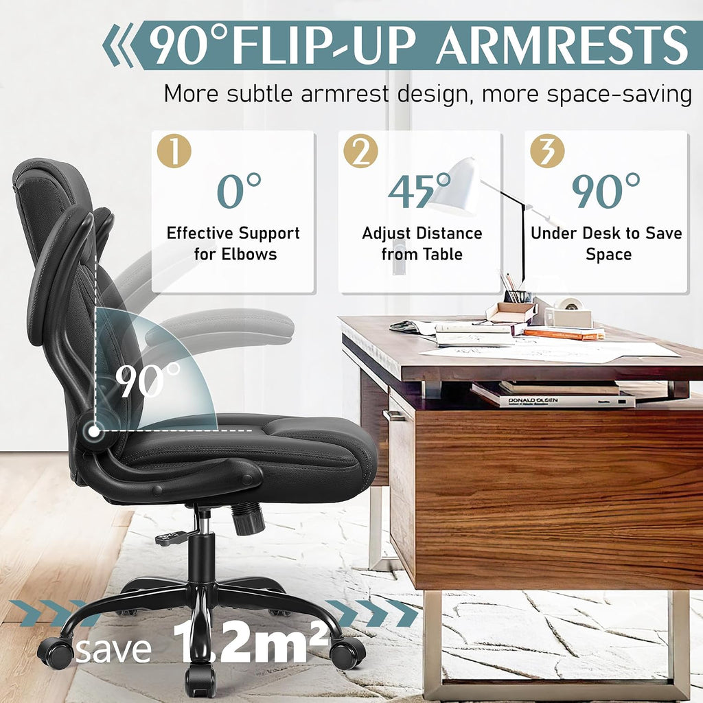 Leather Office Chair, PU Home Computer Desk Chairs with Ergonomic Back Support, 360°Swivel Free, Small Gaming Chair with Wheels and Adjustable Armrests, for Short People Use - Image 4