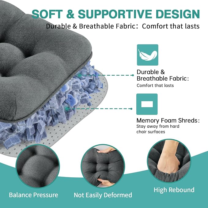 BETU Chair Cushions for Dining Chairs Set of 4,3.5" Thick Kitchen Table Chair Pads with Ties,Non Slip Backing and Covers, Seat Cushion for Dining Room,Bar,Patio Chairs,15.5"X15.5"X3.5",Dark Grey - Image 6
