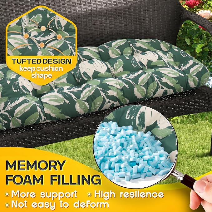 MAGIC ELEPHANT Outdoor Bench Cushion, Memory Foam Loveseat Cushion for Patio Furniture Wicker Chair, Settee Porch Swing Seat Cushion, 44 x 19 Inches (Forest Green Tulip) - Image 3